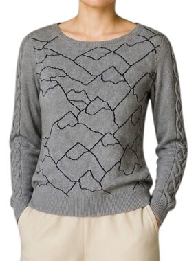 Quiksilver 100% Cotton Gray Crewneck Sweater with Black Abstract Stitching